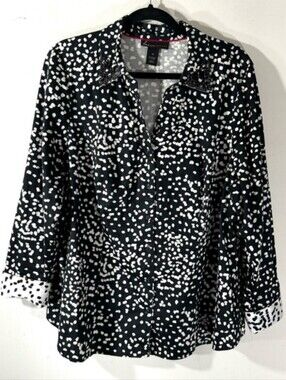 Sz 20 Lane Bryant Black And White Dot Embellished Long Sleeve Shirt